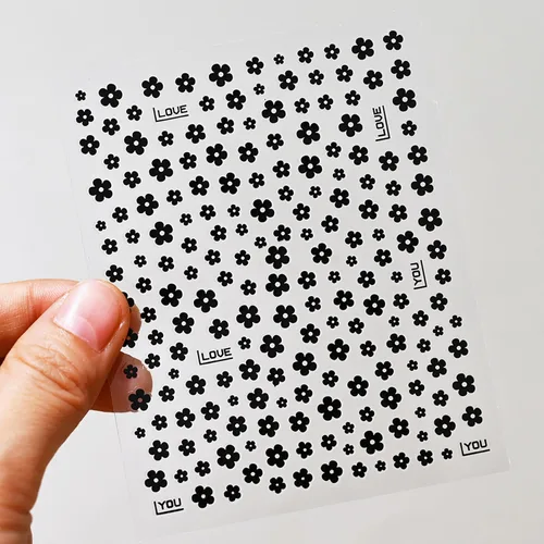 Miniatura 6 de 6 hojas de calcomanías de arte de uñas de flores de verano 3D, calcomanías autoadhesivas para uñas, diseño de arte blanco, amarillo, azul, negro