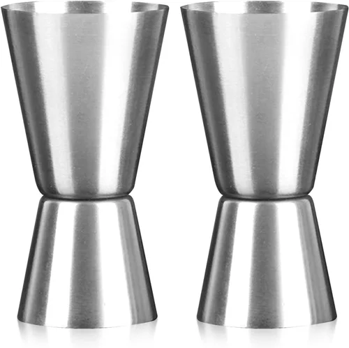 2 tazas medidoras de acero inoxidable de doble cabeza de 1 onza/2 oz de estilo japonés plateado cóctel Jigger dispositivo de medición de vino taza