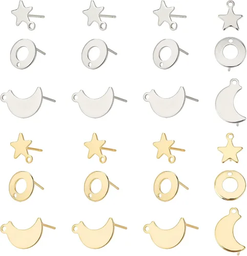 UNICRAFTALE Alrededor de 72 aretes de 3 formas, aretes de metal hipoalergénico de acero inoxidable 304 para manualidades, joyería de color dorado y