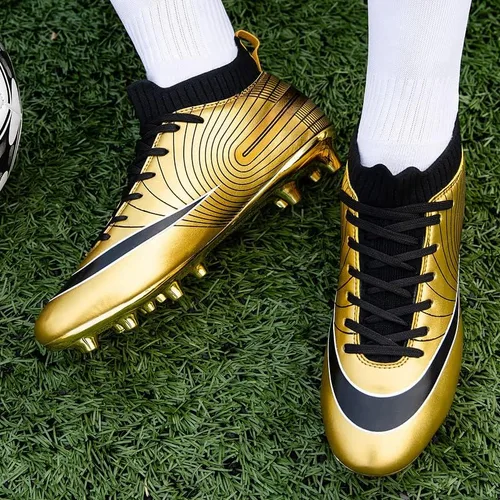 Miniatura 8 de Botines de fútbol de grado profesional botas de fútbol unisex de alta calidad con picos y suelas de suela dorada para entrenamiento en exteriores e