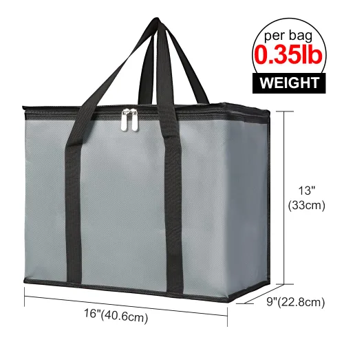 Miniatura 2 de Bolsa térmica, suave y aislada, bolsa de alimentos plegable para entrega de alimentos, portátil, color gris negro, paquete de 4, tamaño L Gris oscuro