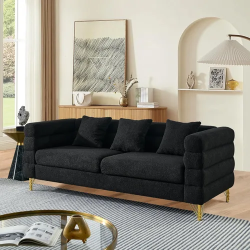Miniatura 8 de mikibama Juego de sofá Teddy de lujo para sala de estar, muebles de decoración moderna, sofá seccional, sofá de 3 plazas y loveseat con 5 almohadas