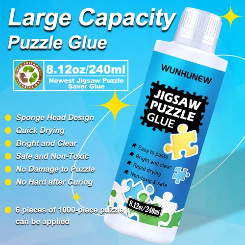 Miniatura 2 de Pegamento transparente para rompecabezas de 8.1 fl oz con aplicador de cabeza de esponja, marco protector de rompecabezas para rompecabezas