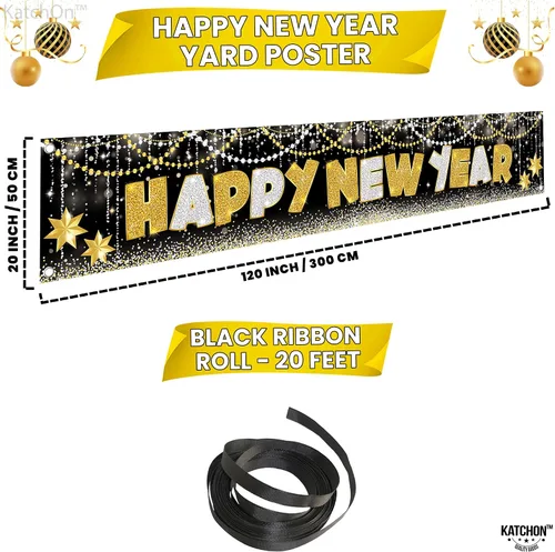 Miniatura 2 de KatchOn, XtraLarge Pancarta de Feliz Año Nuevo 2026-120X20 Pulgadas Letrero de Jardín de Año Nuevo para Decoraciones de Nochevieja 2026 Pancarta