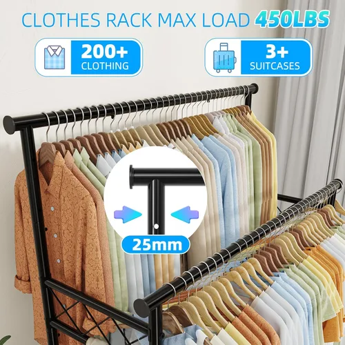 Miniatura 4 de Estante para ropa Ekisemio con capacidad de carga de 450LBS, estante resistente para ropa con ruedas, estantes enrollables para colgar ropa
