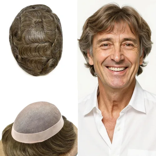 Miniatura 107 de Mens Toupee Hair Piece For Men Fine Mono Men Hair System Toupee For Men Hair Piece Real Human Hair System For Men Protesis Capilar Para Hombre 6x9