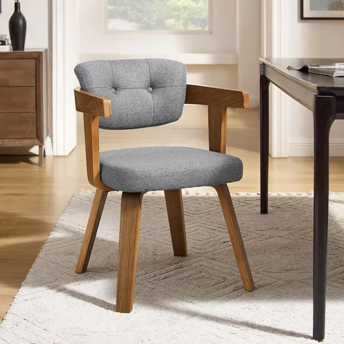 Art Leon Silla de oficina sin ruedas, moderna de mediados de siglo, silla de escritorio tapizada de tela sin ruedas, silla con brazo decorativo con