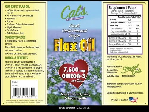 Miniatura 7 de Cal's Aceite de lino, linaza prensada en frío, alto en ácidos grasos omega-3, aceite de linaza sin refinar, suplemento líquido de aceite esencial