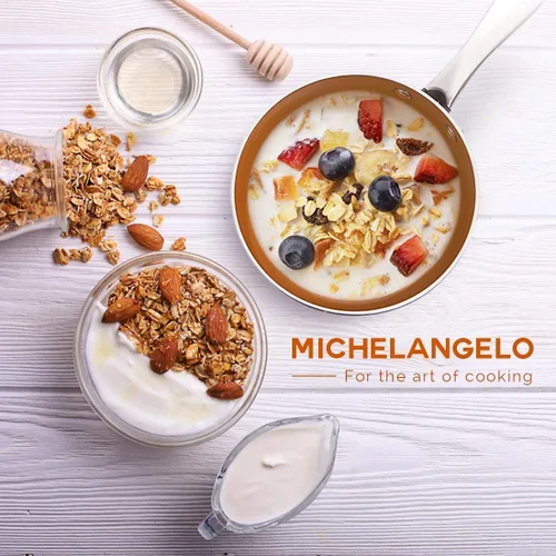 Miniatura 6 de MICHELANGELO Juego de cacerolas de 2 cuartos + 3 cuartos de galón con tapa, sartén de cobre ultra antiadherente con tapa, olla pequeña con tapa