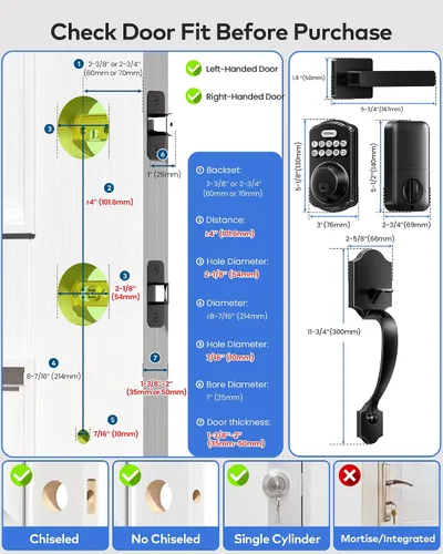 Miniatura 2 de TEEHO TK001H - Cerradura de puerta de entrada sin llave con asa, cerradura electrónica con teclado con código, cerraduras inteligentes para puerta