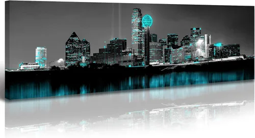 Miniatura 8 de JiazuGo Phoenix Skyline Arte de Pared en Lienzo - Paisaje Urbano de Arizona Enmarcado (14x48 Pulgadas) Negro y Blanco con Amarillo, Decoración