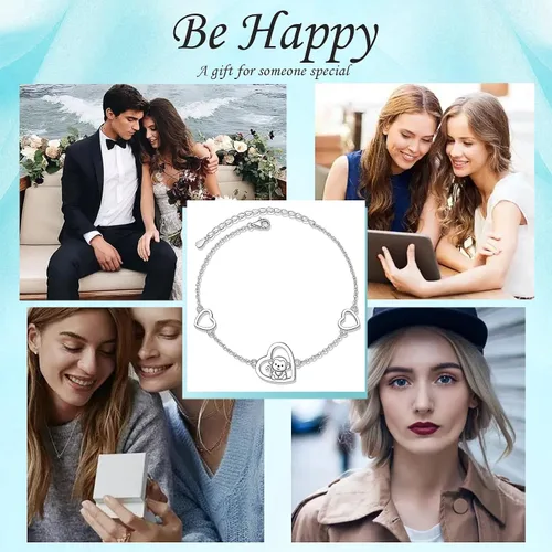 Miniatura 7 de FLYOW Pendientes de tuerca de plata 925 con diseño de corazón de animal con circonita cúbica y mono, collar con dije, regalo de cumpleaños