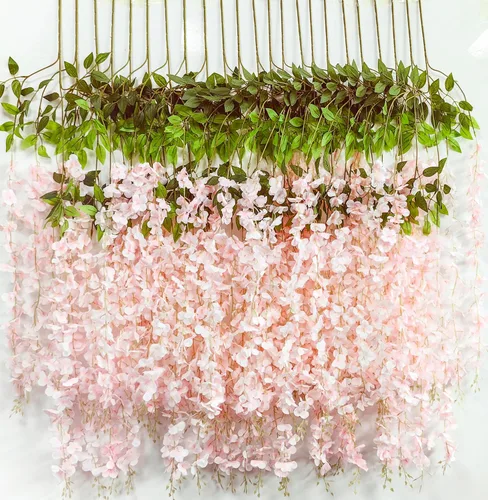 Miniatura 8 de Flores colgantes de glicinia, 12 paquetes de flores artificiales, vid de glicinia falsa de ratán, guirnalda colgante de seda, flores de cuerda