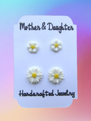 Miniatura 8 de Aretes de margaritas para mamá e hija, joyería de flores a juego para madre e hija