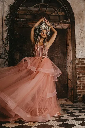 Miniatura 3 de Vestidos de graduación de tul para mujer, largos con tirantes delgados, vestido de baile hinchado, vestido de princesa formal, vestidos de fiesta