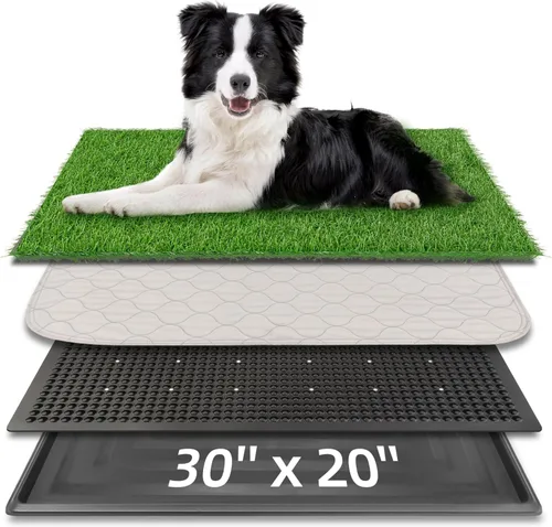 Miniatura 10 de Almohadilla de césped para perros con bandeja, 25 x 20 pulgadas, almohadilla de césped artificial para entrenamiento de cachorros, inodoro portátil