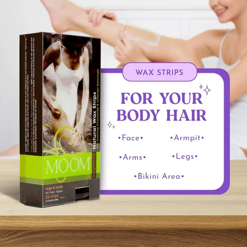 Miniatura 6 de MOOM Express - Tiras de cera listas para usar para depilación - Tiras de cera para cuerpo y piernas - Tiras de cera para mujeres con manzanilla