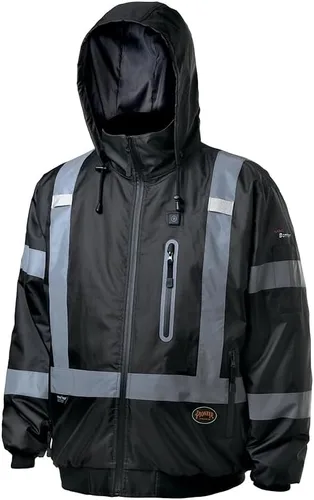 Pioneer Hi Vis - Chaqueta bomber de seguridad climatizada impermeable - Equipo de lluvia de invierno clase 3 para hombres - Cinta reflectante - Negro