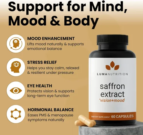 Miniatura 2 de Luma Nutrition Cápsulas de extracto de azafrán – Suplementos de azafrán premium – Pastillas de azafrán puro de 88.50 mg – Apoyo al estado de ánimo