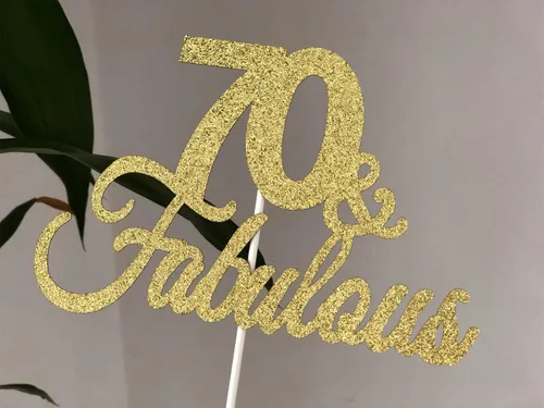 Miniatura 7 de Decoración para tartas de doble cara con purpurina dorada 70 y fabulosa decoración para tartas 70 para cumpleaños 70, boda, aniversario, decoración