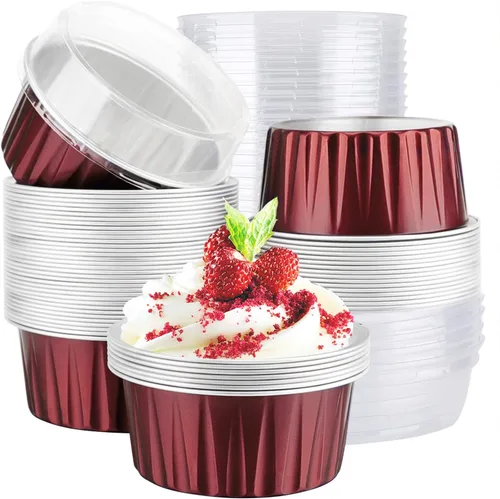 Miniatura 22 de EUSOAR Moldes de Papel de Aluminio para Hornear, 5oz 50 piezas Moldes Reutilizables para Cupcakes con Tapas, 3.34x2.59x2.35 pulgadas 125ml Moldes