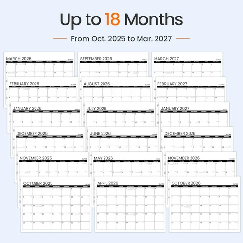 Miniatura 4 de SUNEE Calendario de pared 2026 de 18 meses, octubre de 2025 a marzo de 2027, 14.5 x 11.5 pulgadas, cuadrícula grande para colgar con papel grueso