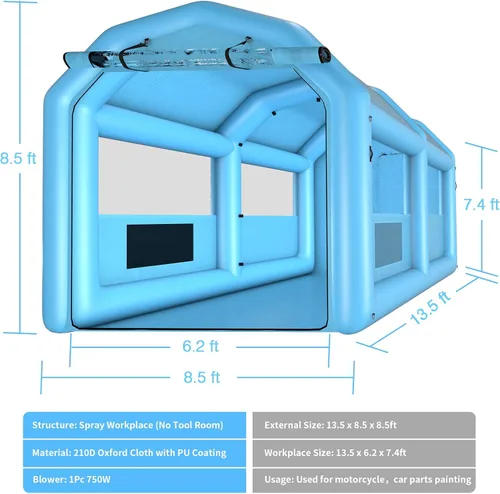 Miniatura 2 de XHYCPY Cabina de pulverización inflable de 13.5 x 8.5 x 8.5 pies, tienda de campaña inflable portátil con soplador de 750 W y sistema de filtro