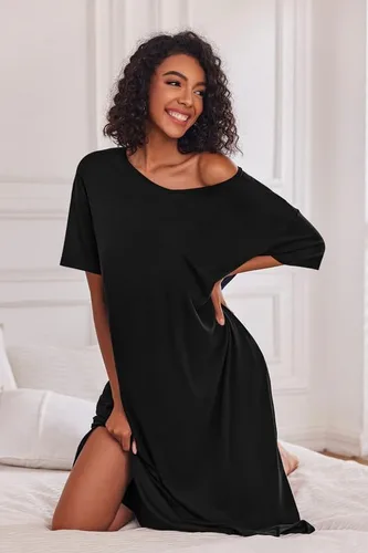 Miniatura 3 de Ekouaer Camisones largos para mujer, cuello redondo, ropa de dormir, ropa de dormir