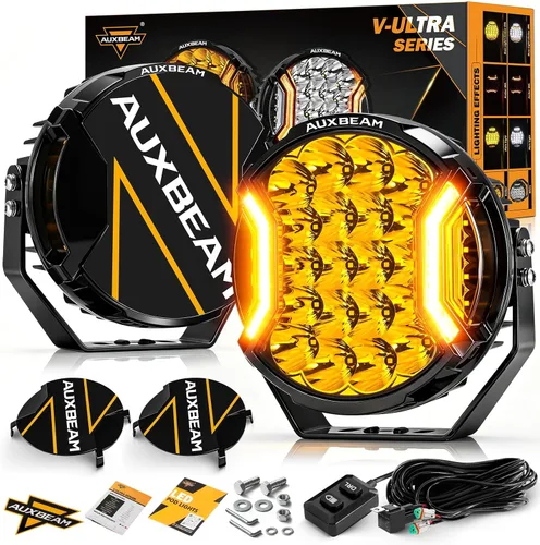 Miniatura 10 de Auxbeam Serie V-MAX 204W Luces LED de Conducción en Pod, Luz de Proyección Rectangular de 7 Pulgadas para Todo Terreno con DRL Ámbar y Luz Trasera