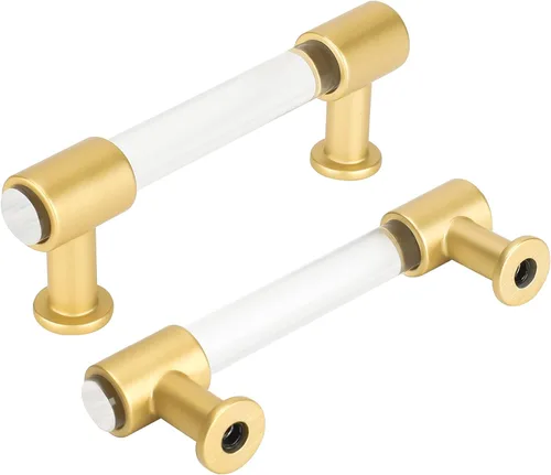 Miniatura 11 de Goldenwarm Paquete de 10 Pomos Dorados para Gabinete de Acrílico, Pomos para Cajones Decorativos de Acrílico Transparente en Forma de T, Herrajes