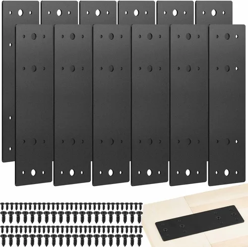 Miniatura 7 de Tandefio 6 placas planas rectas de acero de 10 x 3 pulgadas, placa de reparación de metal negro con soporte de unión de fijación de agujeros con 72