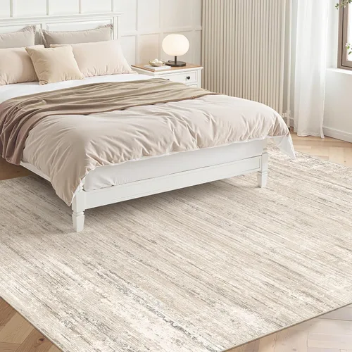 Miniatura 7 de zesthome Alfombras lavables de 5 x 7 pies, antideslizantes, modernas, abstractas, suaves para sala de estar, entrada, dormitorio, guardería, Beige