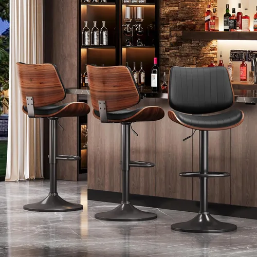 Miniatura 7 de YaFiti Adjustable Bar Stools, Modern Swivel PU Leather Counter Height Chairs with Backrest, Armless Kitchen Island Stools, Black 1 PCS