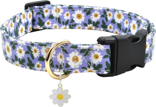 Miniatura 20 de Collar de perro con patrones de flores con accesorios, collares para perros de algodón suave para perros pequeños, medianos y grandes, hembras