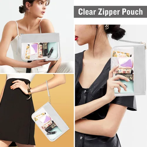 Miniatura 4 de izuzta Bolsa plana clara de la cremallera del bolso del maquillaje de la PU de la bolsa plana del PVC con la, Gris