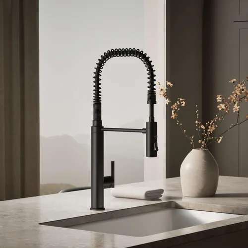 Miniatura 2 de KOHLER 24982-BL Purist - Grifo de cocina de preenjuague de estilo comercial con cabezal rociador de 3 funciones, grifo para fregadero de cocina