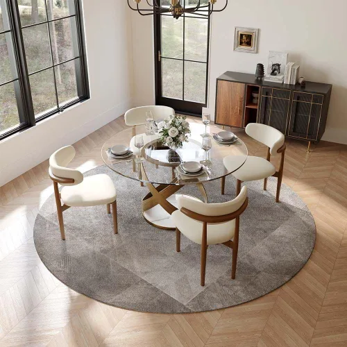 POVISON Juego de 4 sillas de comedor redondas de lino y algodón con mesa de comedor de vidrio (mesa de comedor de 51 pulgadas + 4 sillas)