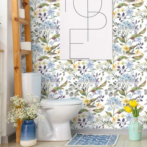 Miniatura 5 de VEELIKE Papel tapiz de flores de hortensias azules de 17.7 x 118 pulgadas, para despegar y pegar, papel tapiz floral de hojas de eucalipto