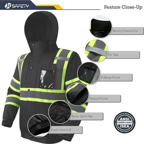 Miniatura 4 de JKSafety Chaqueta bomber de seguridad de invierno de alta visibilidad para hombres y mujeres Chaqueta de seguridad de invierno duradera e 116-negro