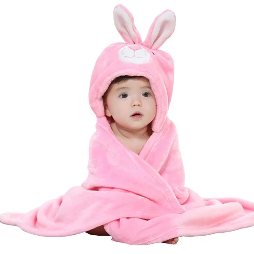 TONWHAR Manta con capucha de cara de animal para bebés y niños de 0 a 4 años, manta de felpa para después del baño (conejo)