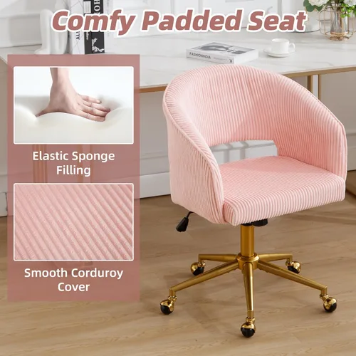 Miniatura 62 de ABET Silla de escritorio con ruedas, silla de oficina en casa de terciopelo, silla giratoria con base dorada, sillas acentuadas modernas tapizadas