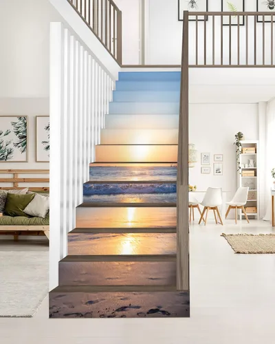 Miniatura 3 de FLFK - Adhesivos para escalones de playa al amanecer - Juego de 15, calcomanías pela y pega para peldaños de escaleras, 39.3"x7.08" Gxl3203