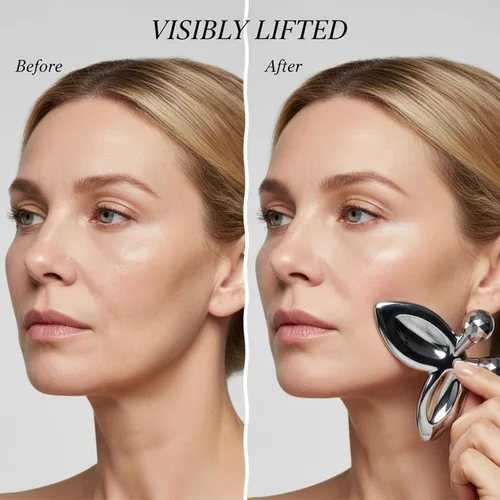 Miniatura 5 de Herramientas faciales Gua Sha de acero inoxidable, rodillo facial de mariposa 3D para mujeres, herramienta de guasha 2 en 1 para apretar la piel
