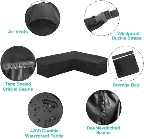 Miniatura 4 de Funda de sofá seccional para muebles de patio, resistente a la intemperie, resistente a la intemperie, 420D, Oxford, para exteriores, en forma de L