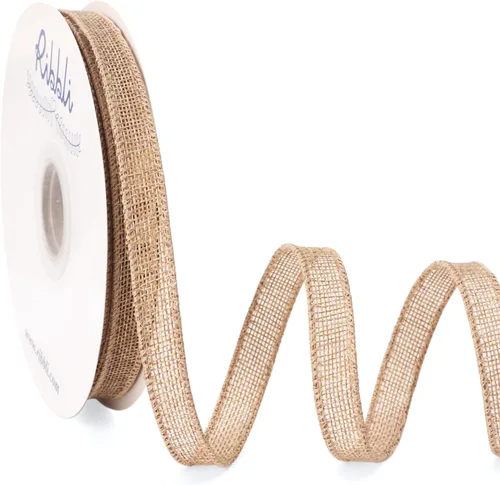Miniatura 5 de Ribbli Cinta de arpillera natural con alambre, 1 pulgada x 20 yardas continuas, cinta de borde con alambre para coronas, lazos grandes, decoración