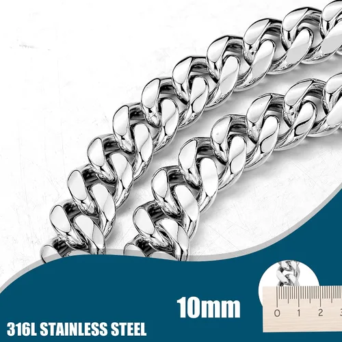 Miniatura 3 de Correa de cadena de plata para perro, acero inoxidable de oro de 18 quilates, correa de perro con mango de cuero para perros (3 pies/plateado)