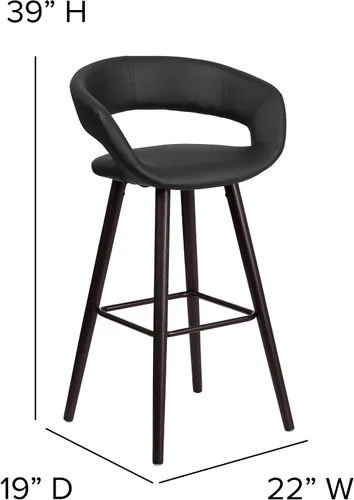 Miniatura 2 de BizChair 29"H Cappuccino Wood Rounded Open Back Barstool in Black Vinyl