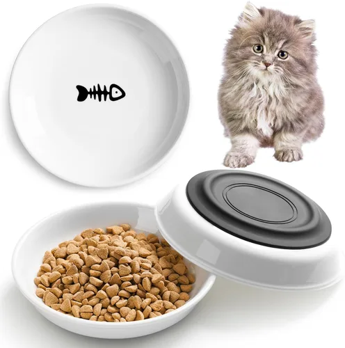 Cuencos de comida para gatos, cuencos de cerámica para gatos con base de silicona antideslizante, paquete de 3 platos silenciosos y platos para
