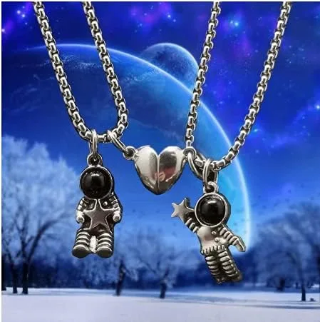Miniatura 4 de RUIZHEN 2 collares magnéticos de astronauta para parejas atracción mutua collares a juego colgantes de astronauta espacial collar para el día de San