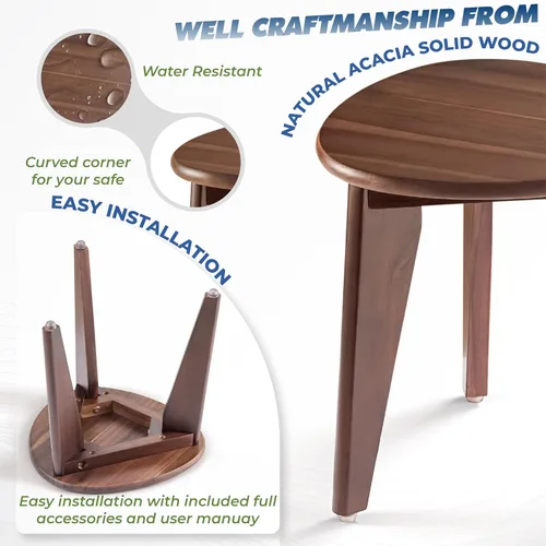 Miniatura 4 de BLUEWEST Taburete de ducha para afeitarse piernas, reposapiés de madera de acacia (nogal, asiento redondo)